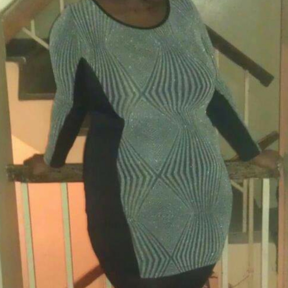 Long-sleeved black and sliver bodycon dress
